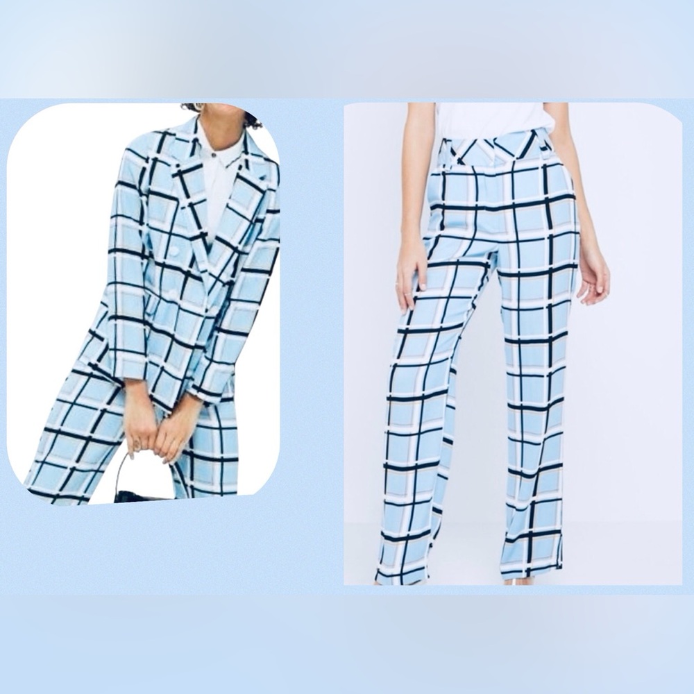 Topshop Plaid Blue w/ Black Trousers